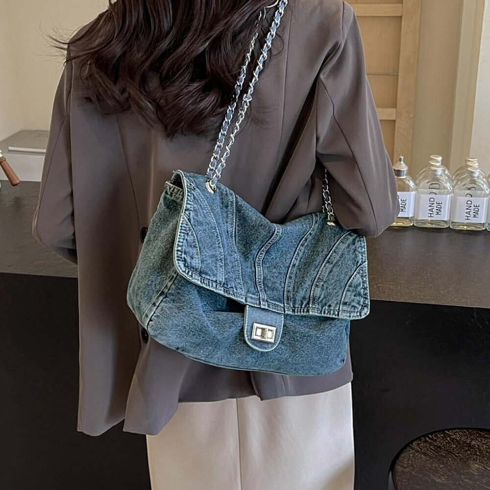 Denim Purse Women Large Capacity Casual Crossbody Shoulder Bag Tote - Picture 3 of 6